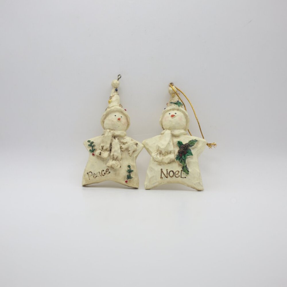 Set of Star Snowmen Ornaments (Peace and Noel)